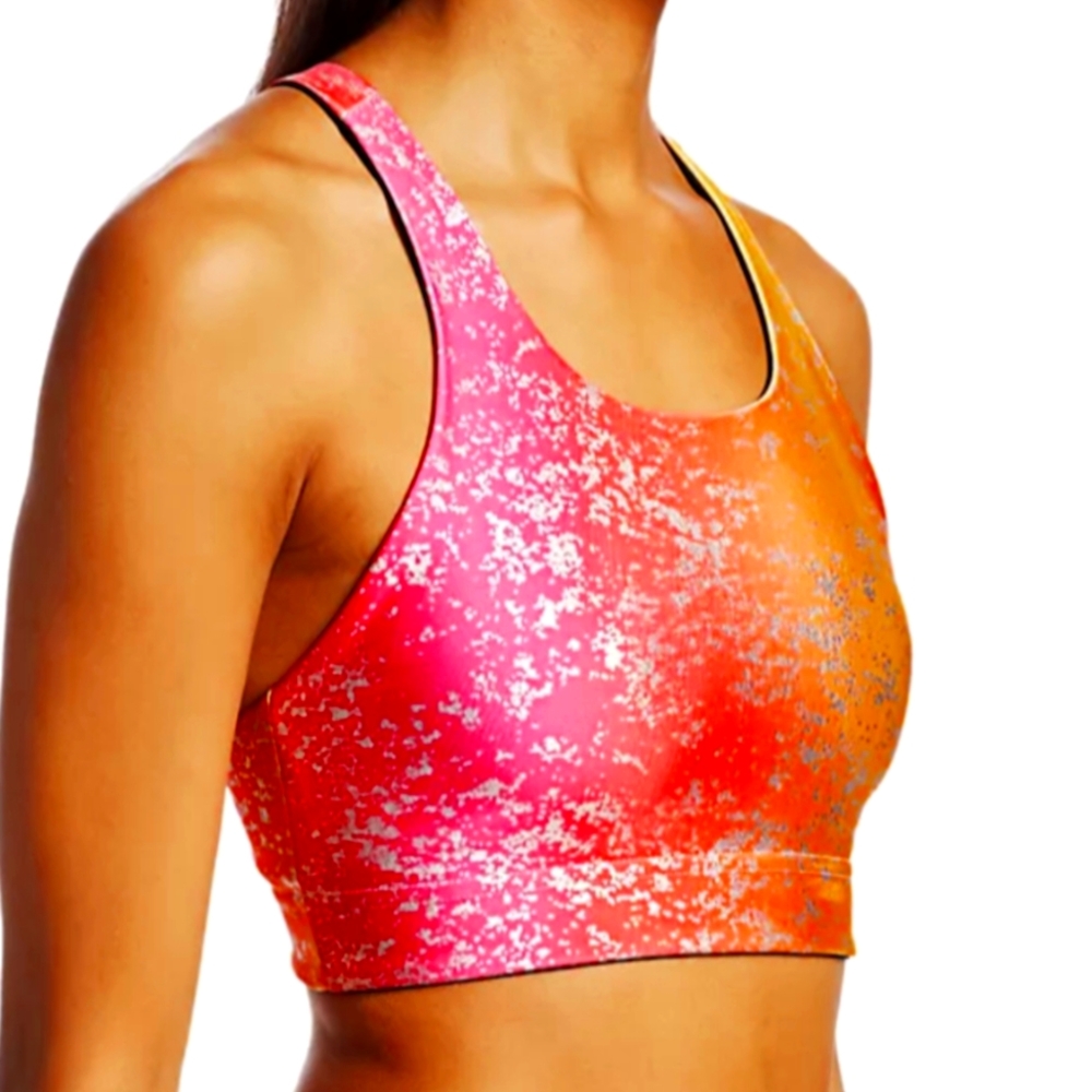 Terez Women's Pink Stretch Foil Balayage Racerback Sports Bra Size NWOT size XL